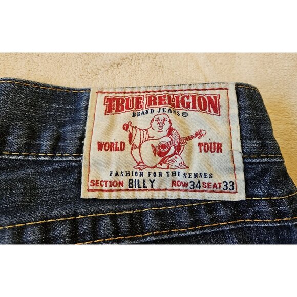True Religion World Tour Billy Jeans Medium Wash Straight Size 34 Flap Pocket - Picture 7 of 14